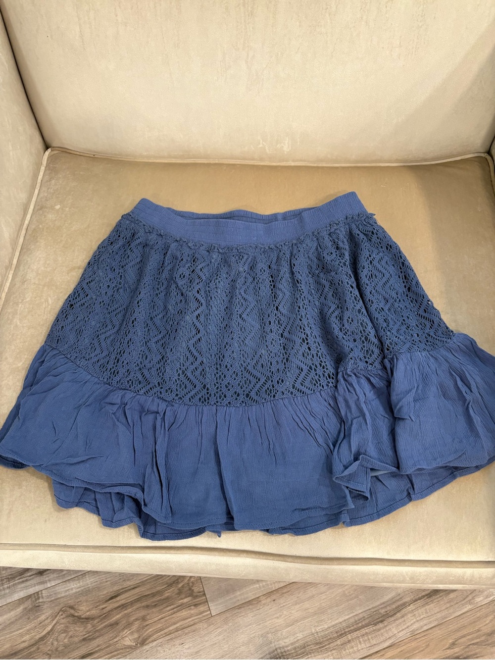 Umgee Navy Crochet Ruffle Mini Skirt